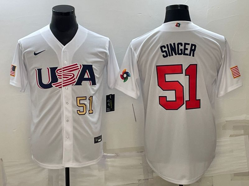 Men 2023 World Cub USA #51 Singer White Nike MLB Jersey2